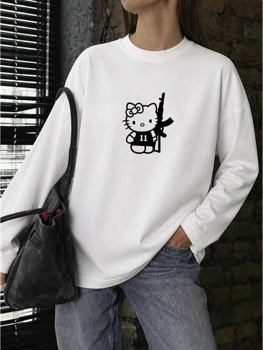 MICONIC Hello Kitty printli oq uniseks oversayz longsliv