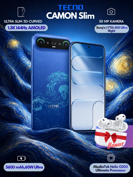 Смартфон Tecno CAMON Slim:Curved 3D AMOLED, 1.5K, 144Гц, 50Мп Sony LYTIA 600 Ultra,5600мАч - 
