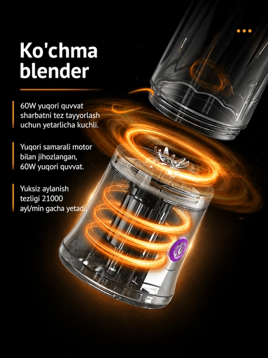 Mini blender sharbat tayyorlash uchun, smuzi va kokteyller uchun, yuqori quvvat, 450 ml