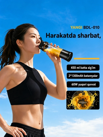 Mini blender sharbat tayyorlash uchun, smuzi va kokteyller uchun, yuqori quvvat, 450 ml