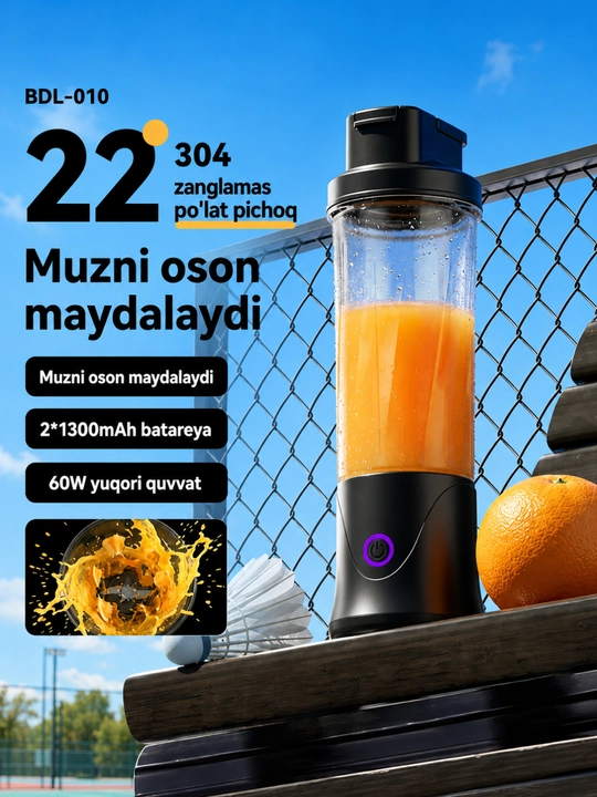 Mini blender sharbat tayyorlash uchun, smuzi va kokteyller uchun, yuqori quvvat, 450 ml