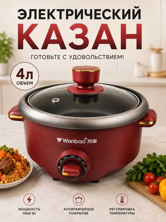 Elektr qozon granit qoplamali shisha qopqoqli termostatli elektr qozon - 