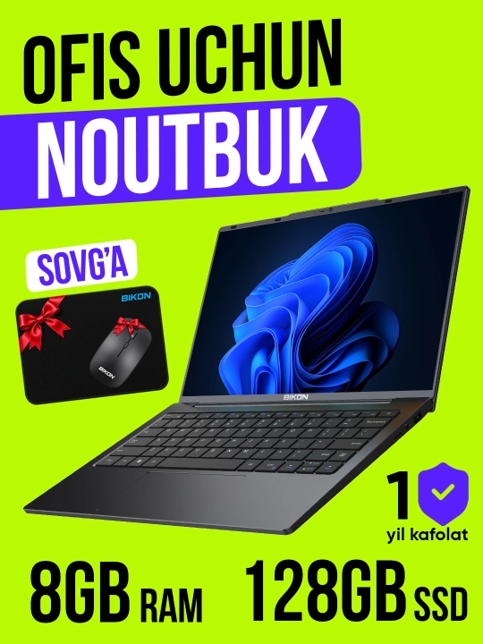 Noutbuk BIKON ekran 14 ofis, uy, o‘qish va ish uchun, Windows o‘rnatilgan - 