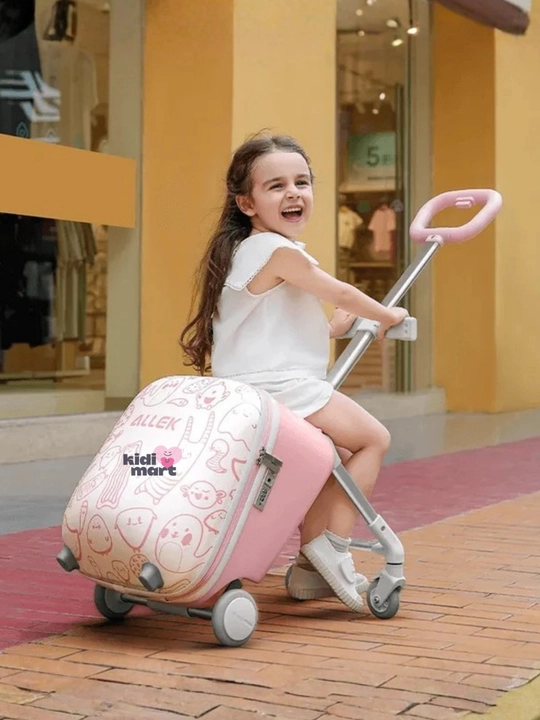 Детский чемодан-каталка Kiddo Allek Green 20", с сиденьем и колёсами, зелёный и розовый