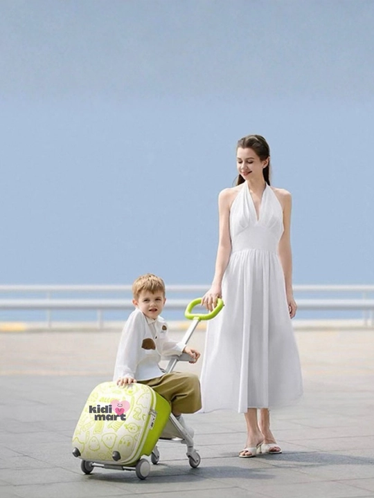 Детский чемодан-каталка Kiddo Allek Green 20", с сиденьем и колёсами, зелёный и розовый