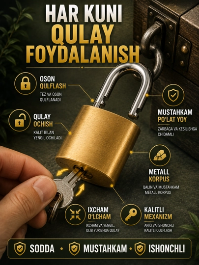 Qulf, kalitli osma metall qulf, darvoza, eshik, garaj va ombor uchun 12 ta