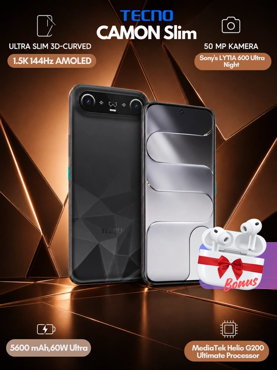 Смартфон Tecno CAMON Slim:Curved 3D AMOLED, 1.5K, 144Гц, 50Мп Sony LYTIA 600 Ultra,5600мАч - 