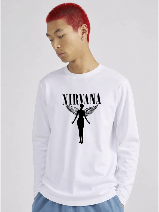 Белый лонгслив MICONIC, унисекс, оверсайз, с рок-принтом Nirvana
