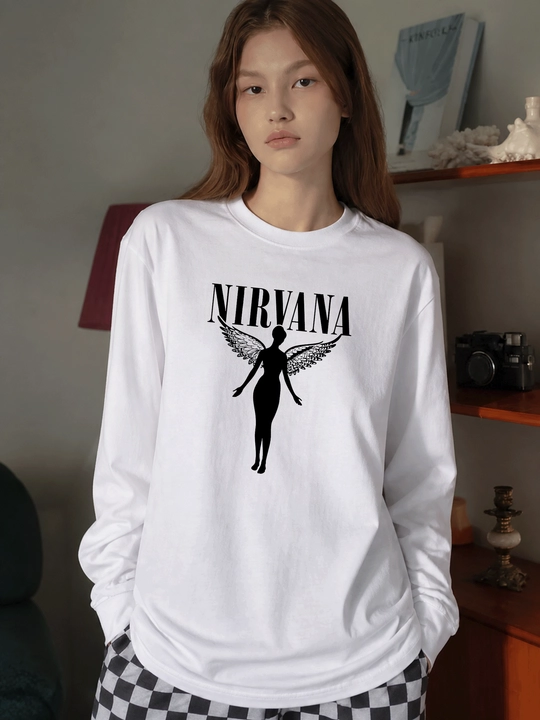 Белый лонгслив MICONIC, унисекс, оверсайз, с рок-принтом Nirvana