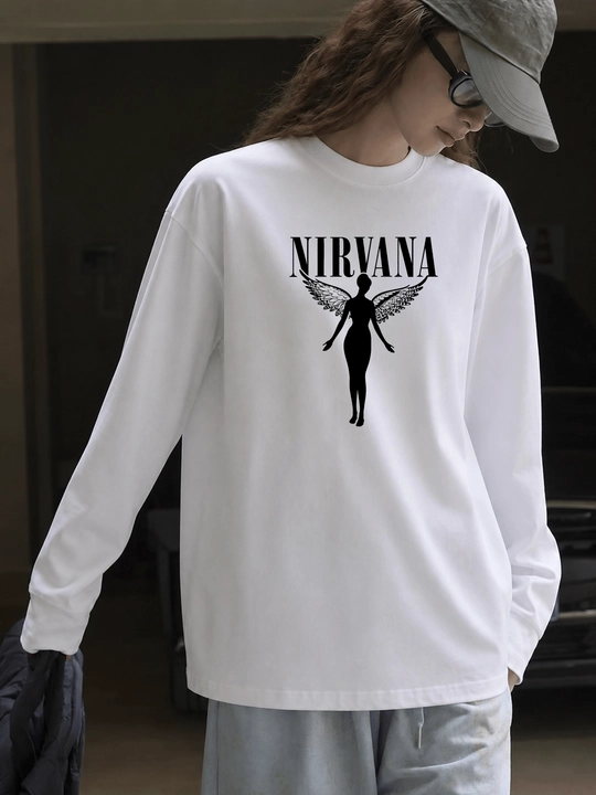 Белый лонгслив MICONIC, унисекс, оверсайз, с рок-принтом Nirvana