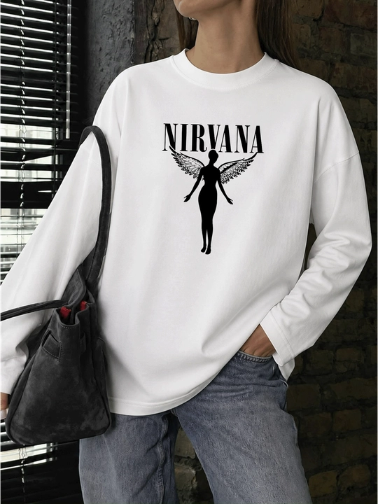 Белый лонгслив MICONIC, унисекс, оверсайз, с рок-принтом Nirvana