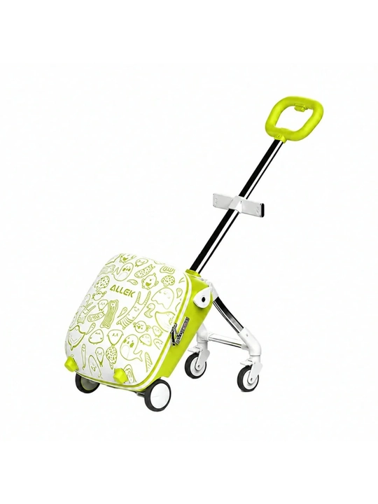 Детский чемодан-каталка Kiddo Allek Green 20", с сиденьем и колёсами, зелёный и розовый