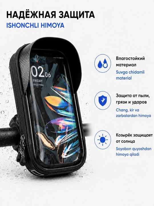 IPX7 namlikdan himoyalangan smartfon uchun velosumka ushlagichi rulda 7' gacha