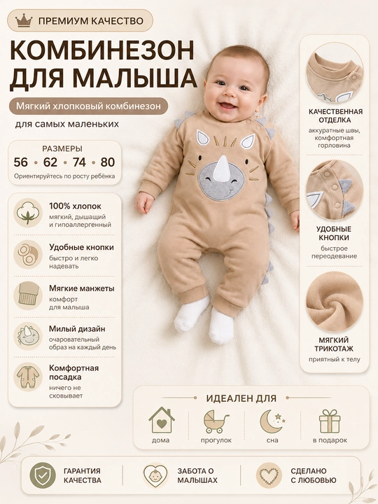 Комбинезон для малыша 100% хлопок - 