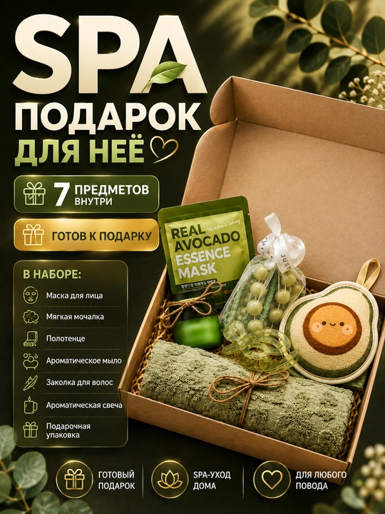 Подарочный SPA-набор для женщин — маска для лица, ароматическое мыло и свеча - 