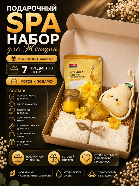 Подарочный SPA-набор для женщин — маска для лица, ароматическое мыло и свеча - 