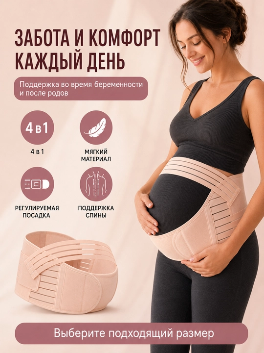 Бандаж для беременных с усиленной поддержкой поясницы и живота, анатомический регулируемый