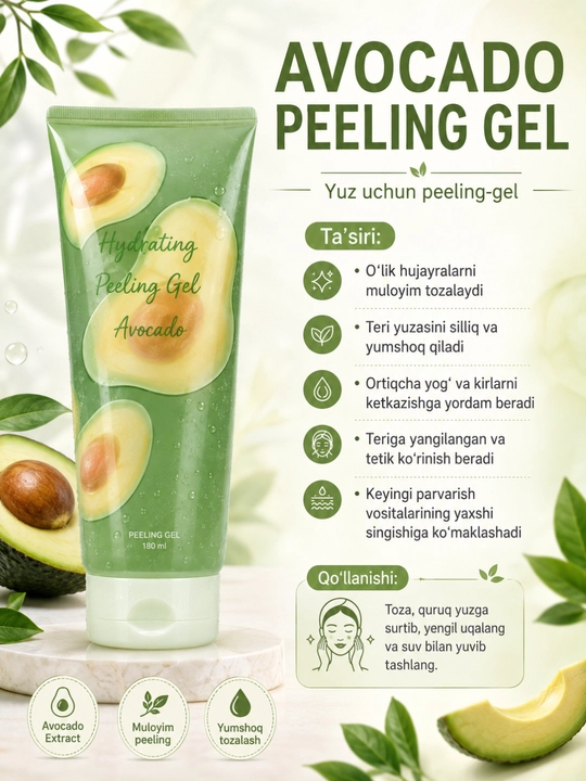 Avokado, shaftoli va olma ekstraktli yuz uchun Peeling Gel — 3 xil - 