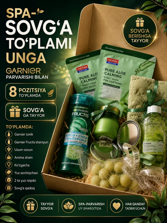 Ayollar uchun sovg'a, kosmetikali SPA sovg'a to'plami, Garnier sovg'a boksi