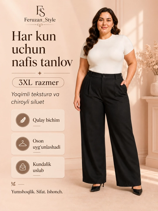 Ayollar klassik qora 3XL shimi, ayollar katta o‘lchamli 3XL klassik qora shimi