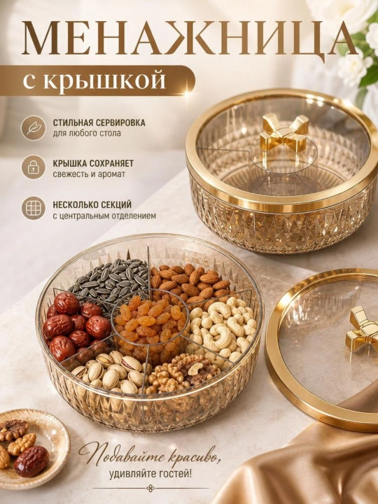 Qopqoqli menajnitsa – yong‘oq, shirinlik va quruq mevalar uchun - 