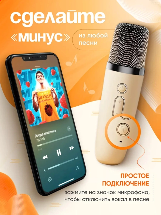 Микрофон караоке, детский, с беспроводным Bluetooth WS 858, колонка с микрофоном