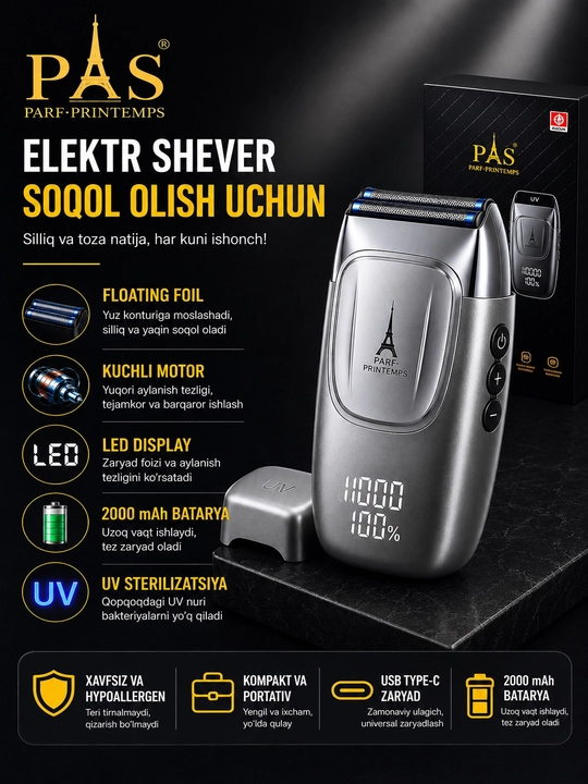 PAS Premium elektr ustarasi, 11000 ayl/daq, UB-sterilizatsiya, 2000 mA/soat - 