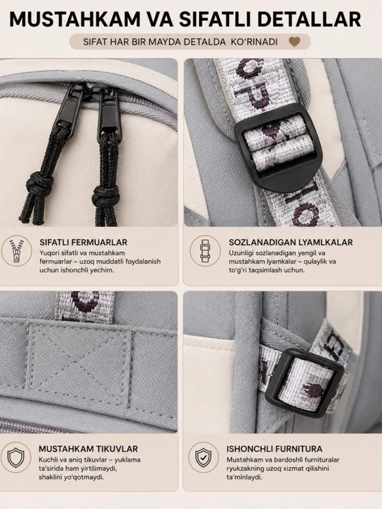 Ryukzag Maktab uchun 5 tasi 1 da, o‘quvchi sumkasi, penal, shopper, xaltacha, kosmetichka
