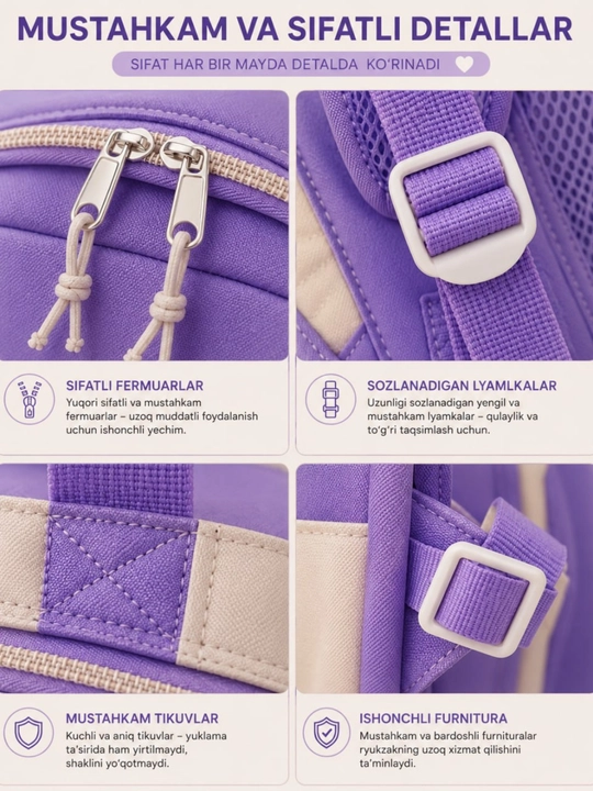 Ryukzag Maktab uchun 5 tasi 1 da, o‘quvchi sumkasi, penal, shopper, xaltacha, kosmetichka