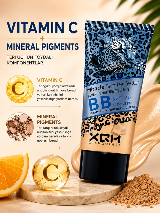 Miracle Skin BB kremi, SPF 15-20-25, 5 ta 1 da, yuz uchun tonal va namlantiruvchi krem