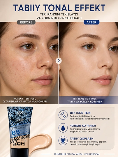 Miracle Skin BB kremi, SPF 15-20-25, 5 ta 1 da, yuz uchun tonal va namlantiruvchi krem