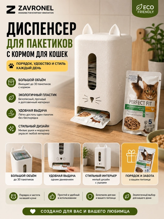 Mushuk va itlar uchun nam yem paketlari dispenseri - 