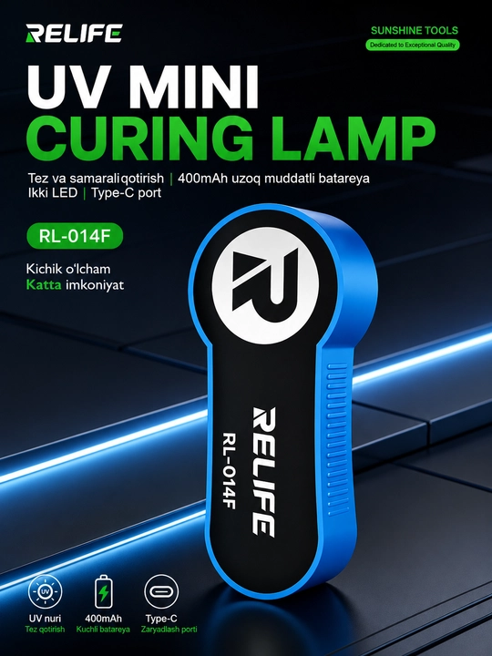Relife RL-014F mini UV-lampa, 395 nm, 2 LED, plata ta’mirlash uchun