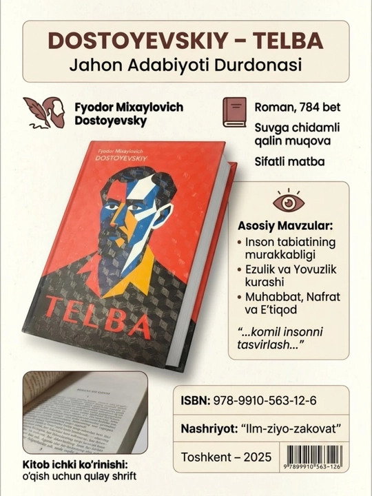 Fyodor Dostoyevskiy: "Telba" romani, o'zbek tilida - 