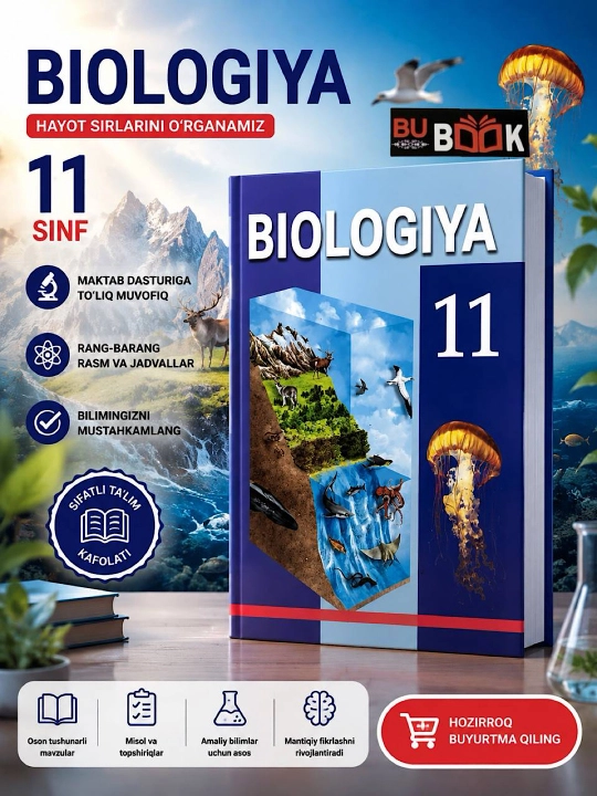 Biologiya 11 sinf (rangli  A5 format 2018) o'zbek tilida - 