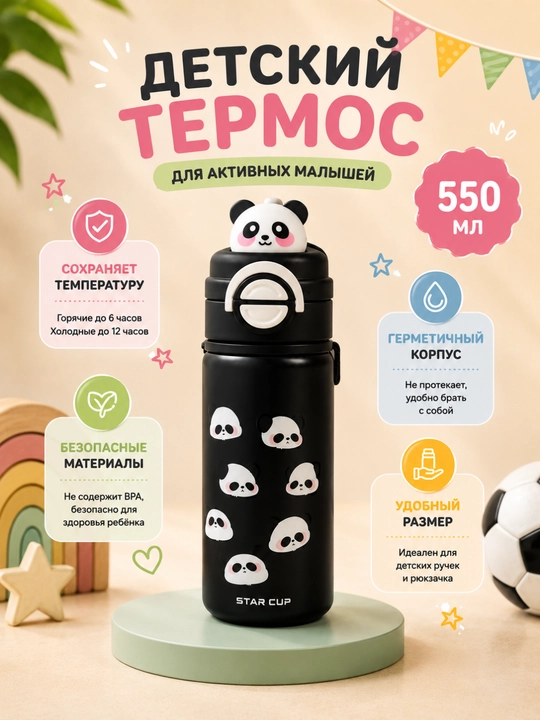 Детский термос из нержавеющей стали , с 2 насадками,  550 мл