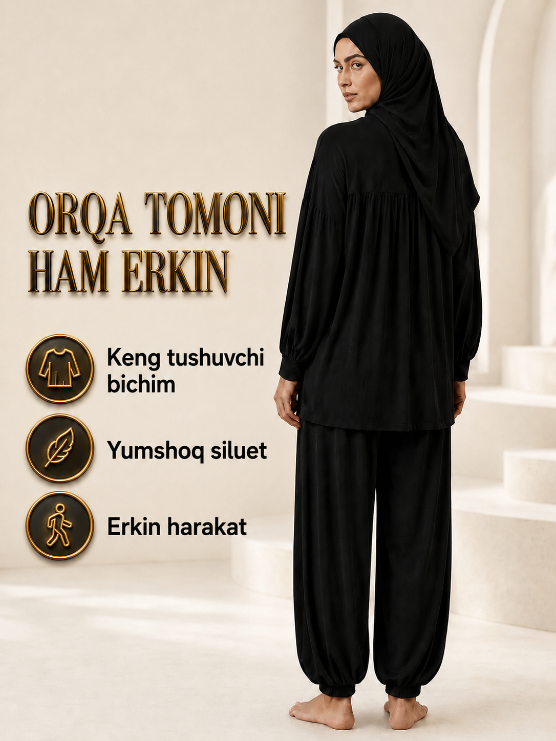 Женский комплект-тройка 3 в 1 Туника, султанка-штаны и платок бони, на осень 48,50,52,54