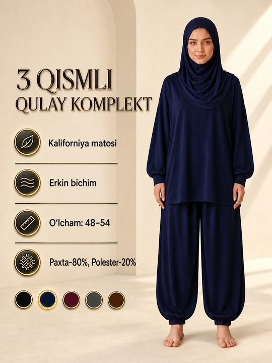 Ayollar uchun kuzgi troyka 3 tasi 1 da Sultanka keng shim keng tunika va boni 48,50,52,54