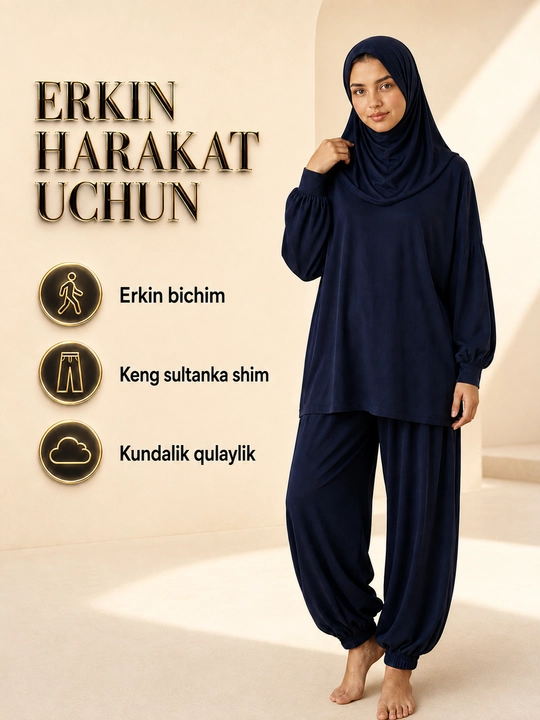 Ayollar uchun kuzgi troyka 3 tasi 1 da Sultanka keng shim keng tunika va boni 48,50,52,54