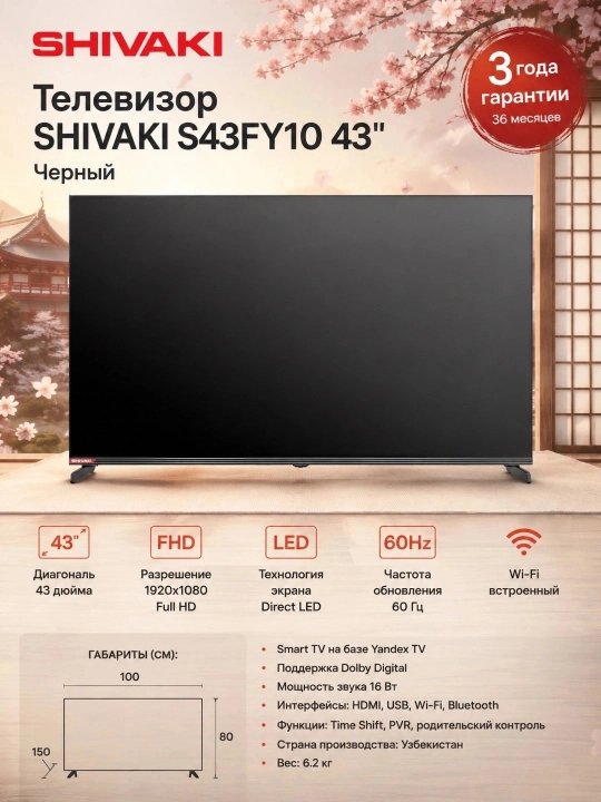 Телевизор SHIVAKI S43FY10 43", Черный