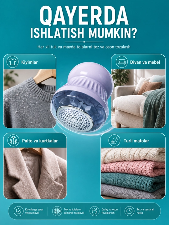 Kiyim va matolar uchun tuk hamda katishka tozalagich