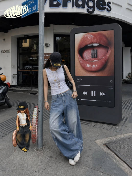 TAYNA Джинсы багги, с высокой талией, широкие, Y2K, 100% хлопок