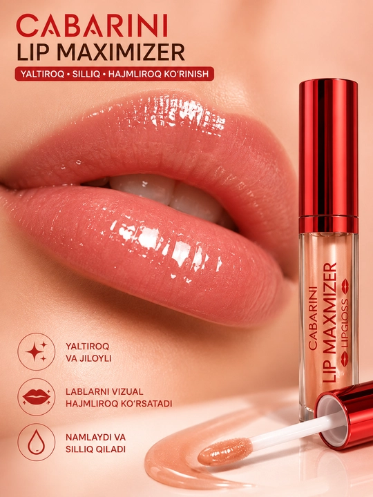 CABARINI Lip Maximizer lablar uchun yaltiroq, hajmni oshirish effektiga ega