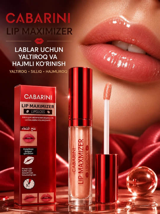 CABARINI Lip Maximizer lablar uchun yaltiroq, hajmni oshirish effektiga ega