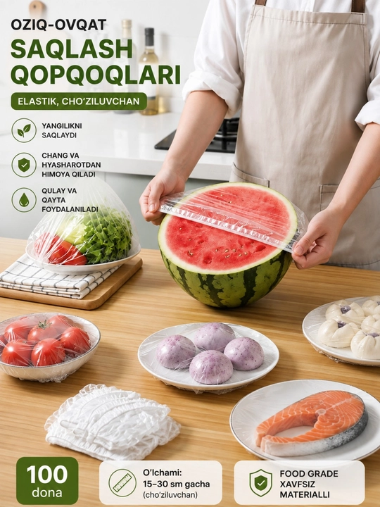 Стрейч-пленка многоразовая на резинке для пищевых продуктов, набор крышек для посуды - 