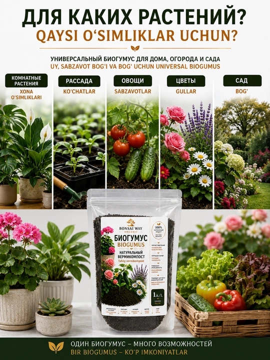 Биогумус Bonsai Way Organic — натуральный вермикомпост, органическое удобрение