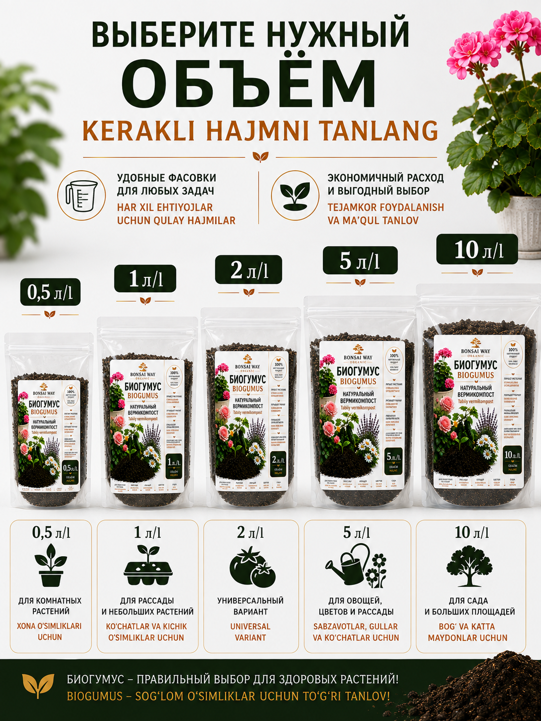 Биогумус Bonsai Way Organic — натуральный вермикомпост, органическое удобрение