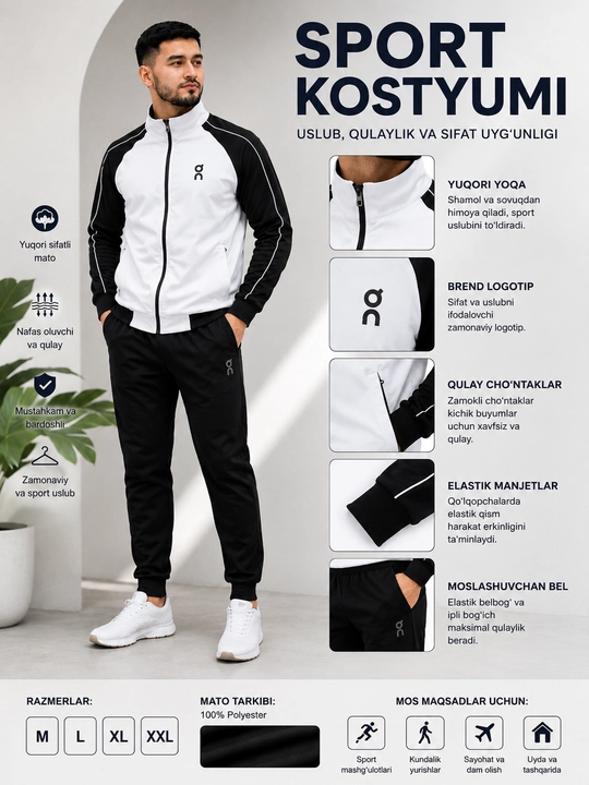 Erkaklar sport kostyumi, kuzgi sport kostyum - kurtka va shim - 