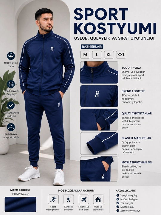 Erkaklar sport kostyumi, kuzgi sport kostyum - kurtka va shim - 