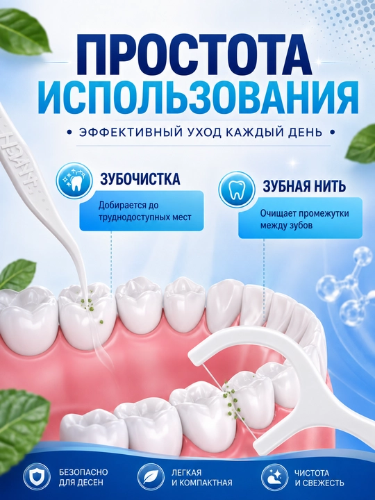 Зубная нить с зубочисткой Flosser, 50, 100, 150, 200, 250 шт